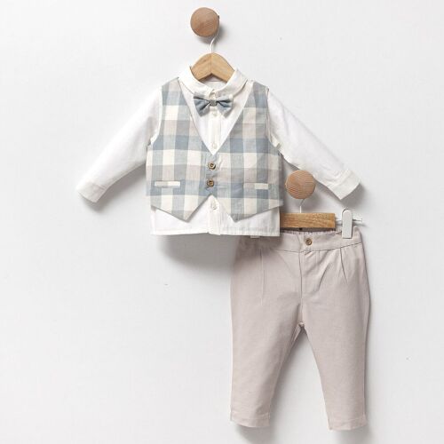 100% Cotton Elegant Top, Pants and Vest Set