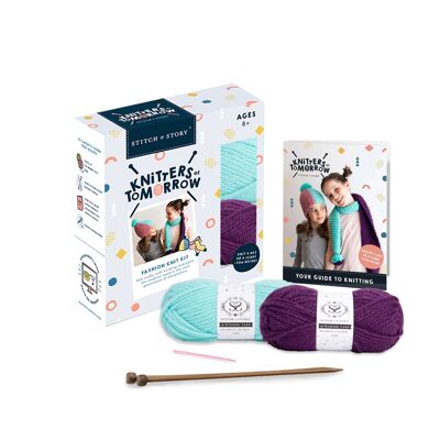Knitters of Tomorrow - Children's Knitting Kit - Deep Purple Frosty Mint