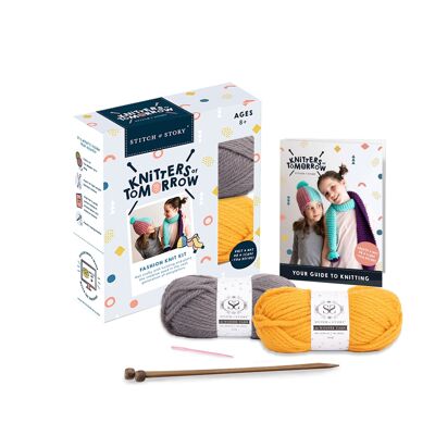Knitters of Tomorrow - Children's Knitting Kit - Sunshine Yellow Rhino Grey