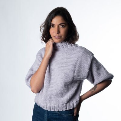 Belle Mock Neck Sweater Knitting Kit - Bright White - With 8mm long needles