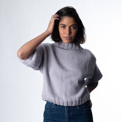 Belle Mock Neck Sweater Knitting Kit - Dove Grey - With 8mm long needles