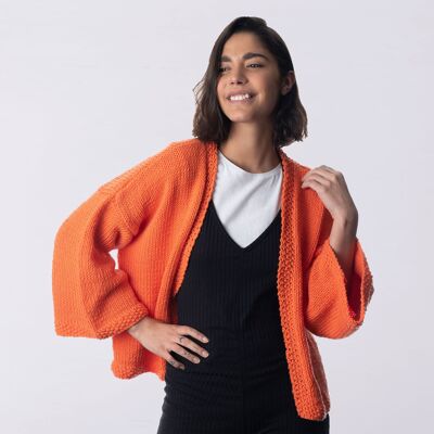 Hana Short Cardigan Knitting Kit - Dutch Orange - With 8mm long needles