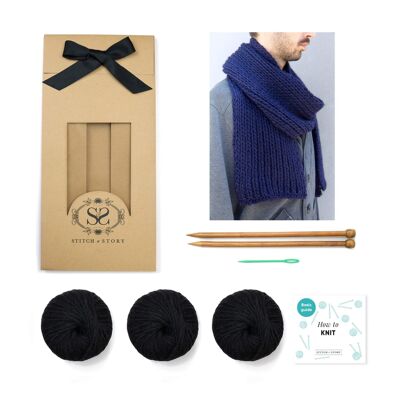 Vale Scarf Knitting Kit - Star Black - With long 12mm needles