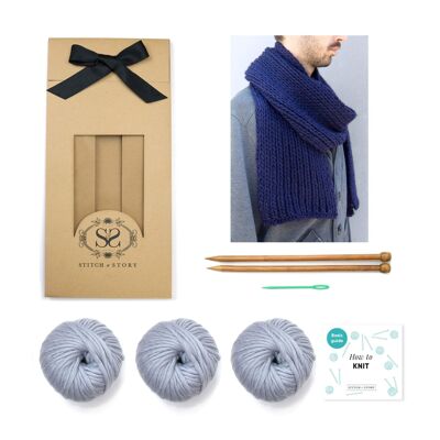 Vale Scarf Knitting Kit - Stormy Grey - With long 12mm needles