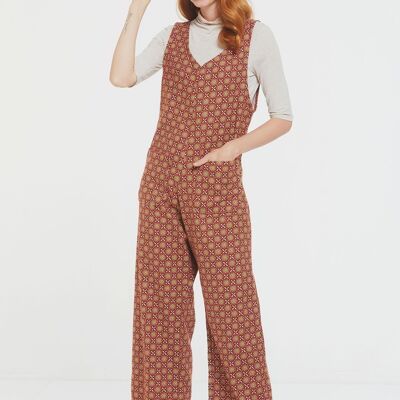 Printed Women's Long Winter Jumpsuit Brown