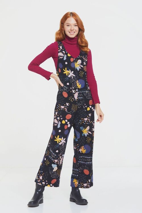 Printed Women's Long Winter Jumpsuit Black