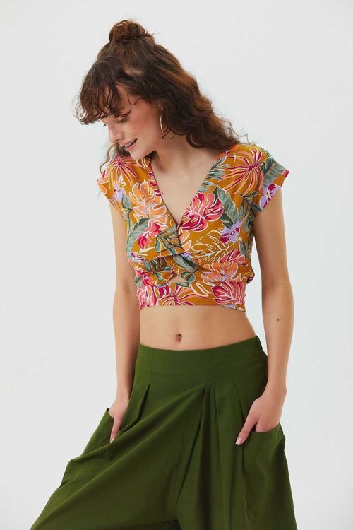 Printed Crop Top Mustard