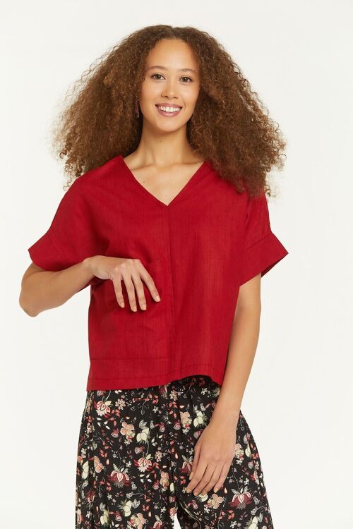 Short Sleeve Loose Fit Boho Blouse Red