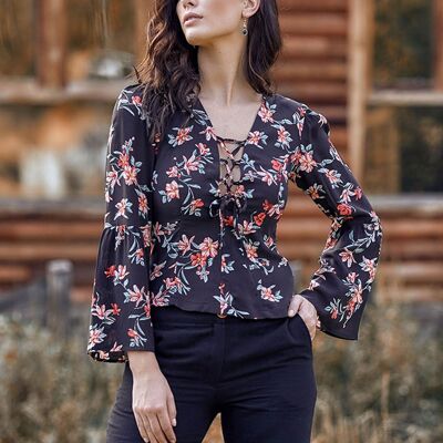 Patterned Fall Winter Blouse Black