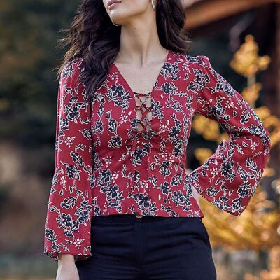 Patterned Fall Winter Blouse Red