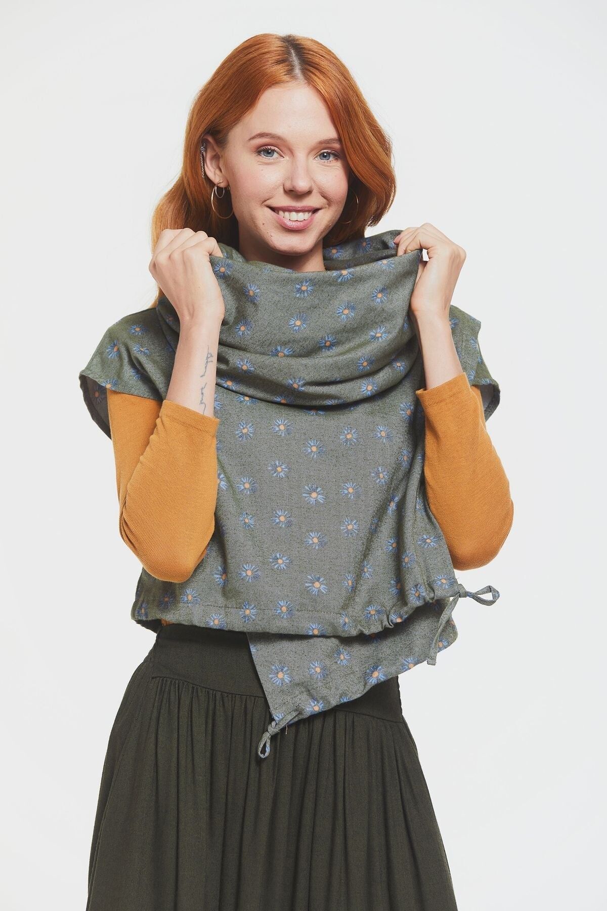 Top Court Imprimé Automne Kaki