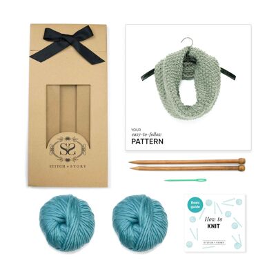 Mateusz Snood Knitting Kit - Stone Teal - With short 12mm needles