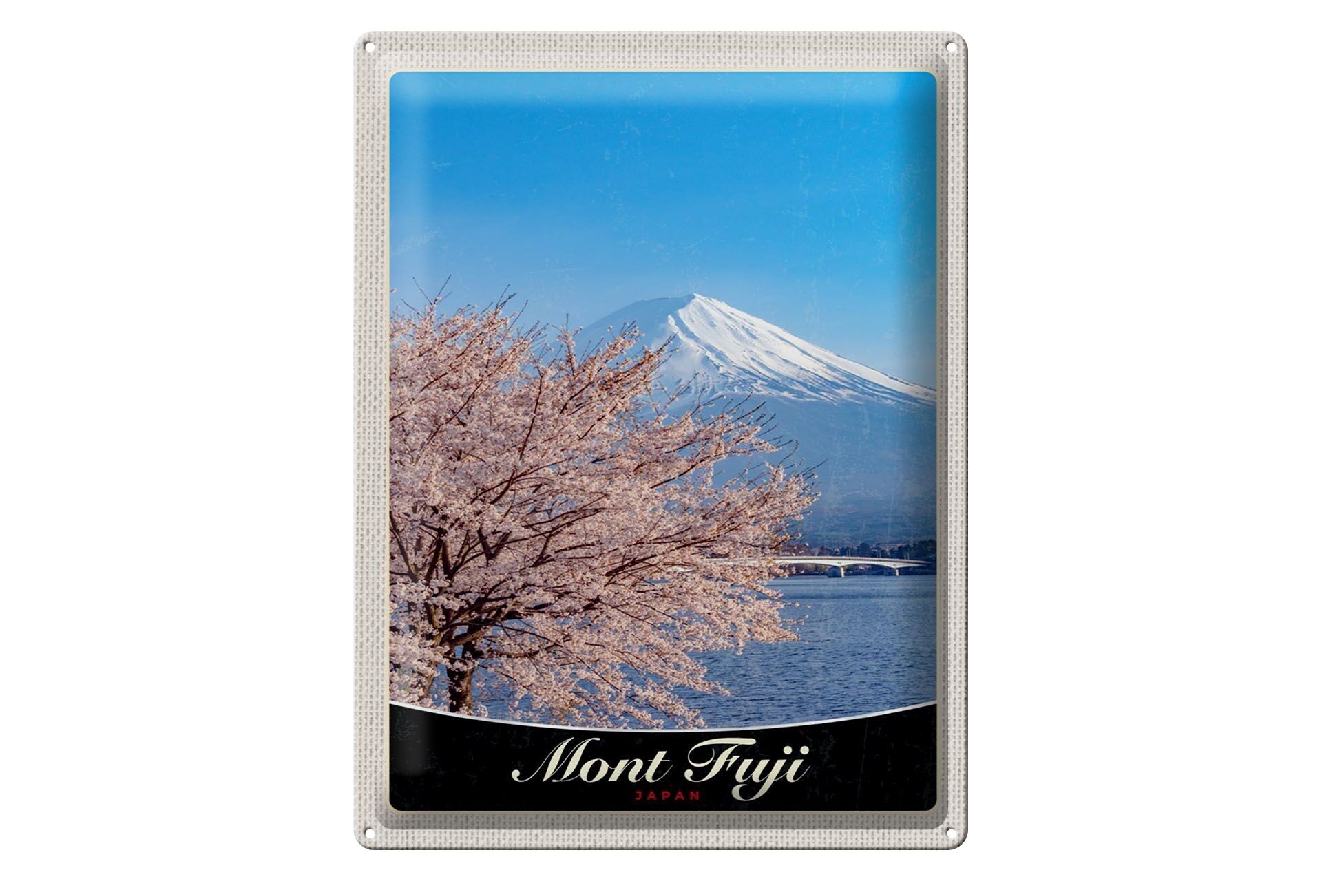 Signe en étain voyage 30x40cm, Mont Fuji, japon, asie, arbre de montagnes