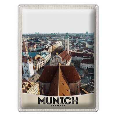 Cartel de chapa de viaje, 30x40cm, casco antiguo de Múnich, Alemania, iglesia