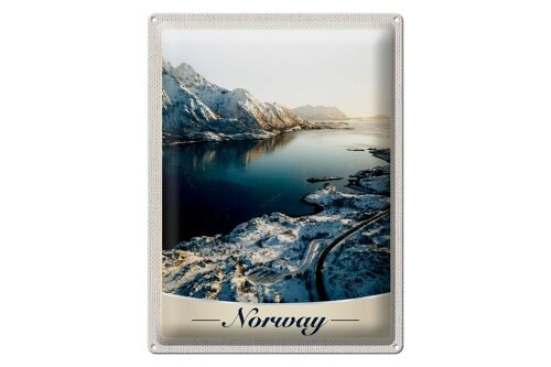 Blechschild Reise 30x40cm Norwegen Winterzeit Schnee Meer Urlaub