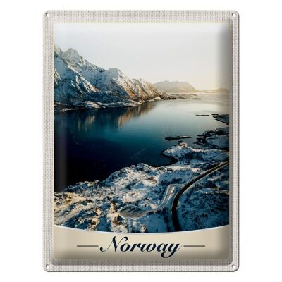 Cartel de chapa viaje 30x40cm Noruega invierno nieve mar vacaciones