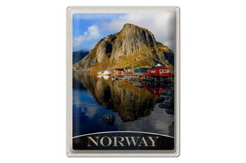 Panneau de voyage en étain, 30x40cm, norvège, Europe, lac, maisons, bateaux, voyage 1