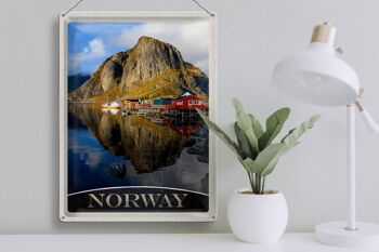 Panneau de voyage en étain, 30x40cm, norvège, Europe, lac, maisons, bateaux, voyage 3