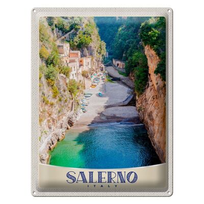 Cartel de chapa de viaje, 30x40cm, isla de Salerno, naturaleza, barco, playa, sol