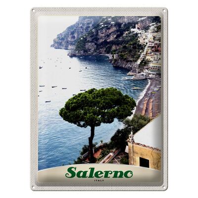 Blechschild Reise 30x40cm Salerno Italien Meer Strand Sonne Boot