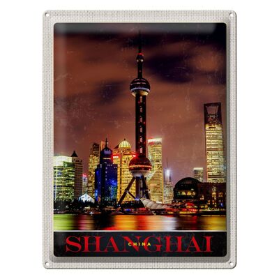 Cartel de chapa de viaje, 30x40cm, Shanghai, China, torre de la ciudad, vacaciones en el mar