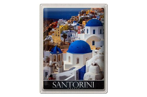 Blechschild Reise 30x40cm Santorini Griechenland Häuser weis