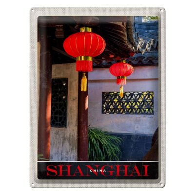 Targa in metallo da viaggio 30x40 cm Shanghai Asia Cina lanterna rossa