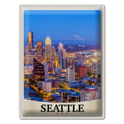 Targa in metallo da viaggio 30x40 cm Seattle USA America City Evening Vacation