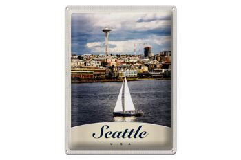 Signe en étain voyage 30x40cm, Seattle USA bateau bateau ville mer 1