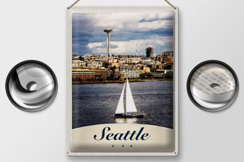 Signe en étain voyage 30x40cm, Seattle USA bateau bateau ville mer 2
