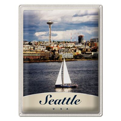 Cartel de chapa de viaje, 30x40cm, Seattle, EE. UU., barco, ciudad, mar