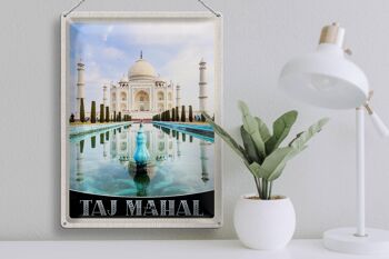 Panneau de voyage en étain, 30x40cm, Taj Mahal, mosquée du jardin avant de l'inde 3
