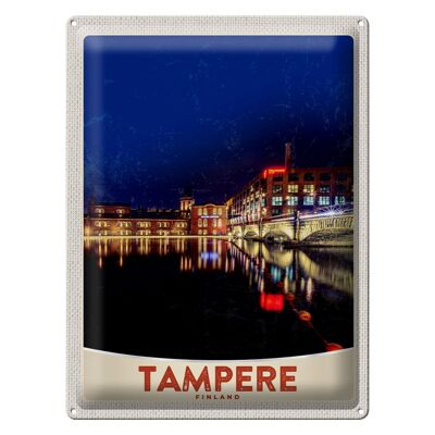 Cartel de chapa de viaje 30x40cm Tampere Finlandia Europa ciudad noche