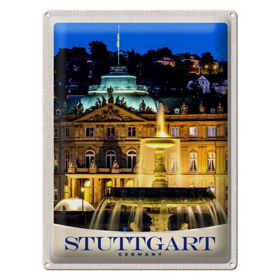 Blechschild Reise 30x40cm Stuttgart Deutschland Schloss Abend