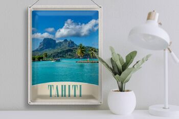 Plaque en tôle voyage 30x40cm Tahiti Amérique île bleu mer nature 3