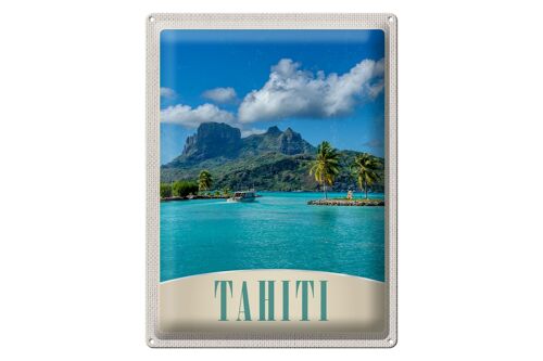 Blechschild Reise 30x40cm Tahiti Amerika Insel blaues Meer Natur