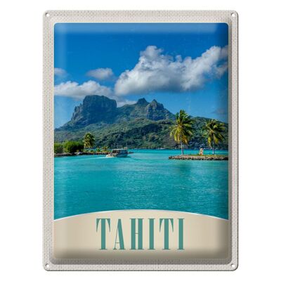 Cartel de chapa viaje 30x40cm Tahití América isla mar azul naturaleza