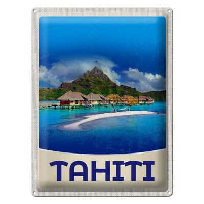 Signe en étain voyage 30x40cm, île de Tahiti, Amérique, vacances, soleil