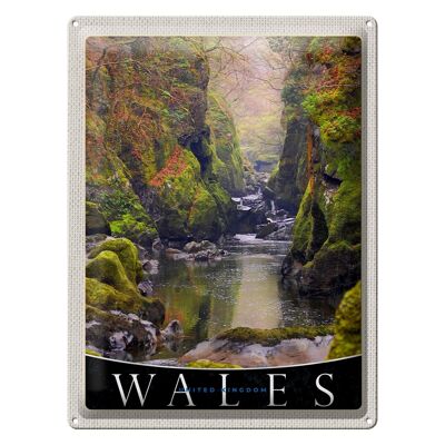 Cartel de chapa de viaje, 30x40cm, Gales, Inglaterra, naturaleza, río, bosque, vacaciones