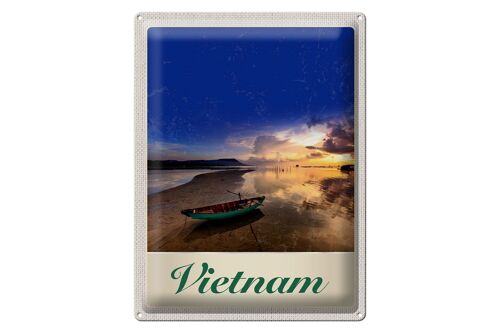 Blechschild Reise 30x40cm Vietnam Asien Boot Meer Natur Urlaub