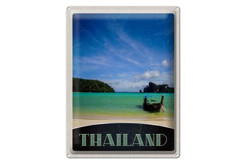 Blechschild Reise 30x40cm Thailand Meer Boot Gebirge Himmel