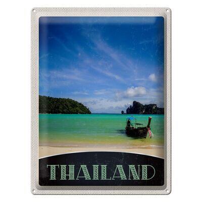 Blechschild Reise 30x40cm Thailand Meer Boot Gebirge Himmel