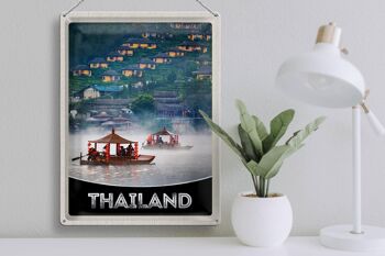 Signe en étain voyage 30x40cm, thaïlande, asie, rivière, maisons naturelles, bateau 3