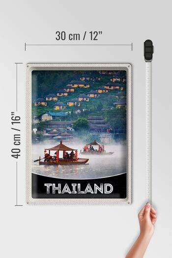 Signe en étain voyage 30x40cm, thaïlande, asie, rivière, maisons naturelles, bateau 4