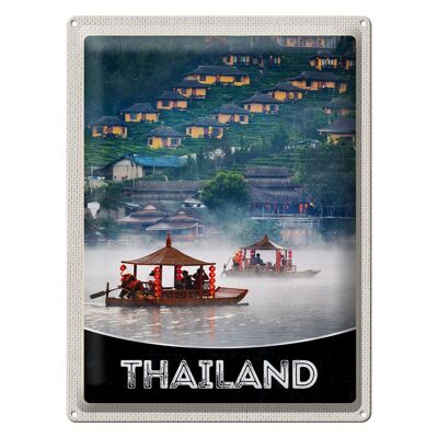 Cartel de chapa de viaje, 30x40cm, Tailandia, Asia, río, naturaleza, casas, barco