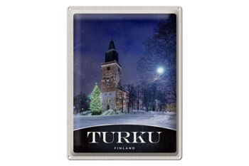 Panneau de voyage en étain, 30x40cm, Turku, finlande, église, neige, hiver 1