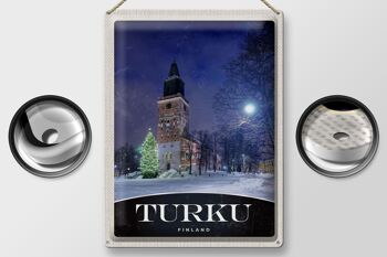 Panneau de voyage en étain, 30x40cm, Turku, finlande, église, neige, hiver 2