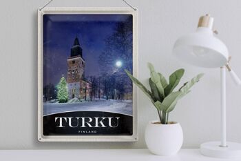 Panneau de voyage en étain, 30x40cm, Turku, finlande, église, neige, hiver 3