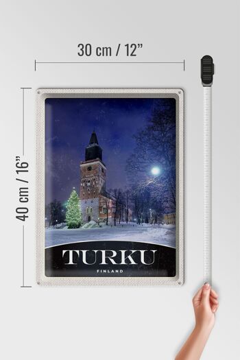 Panneau de voyage en étain, 30x40cm, Turku, finlande, église, neige, hiver 4
