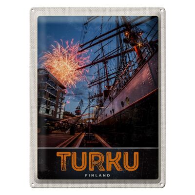 Blechschild Reise 30x40cm Turku Finnland Schiff Feuerwerk Urlaub